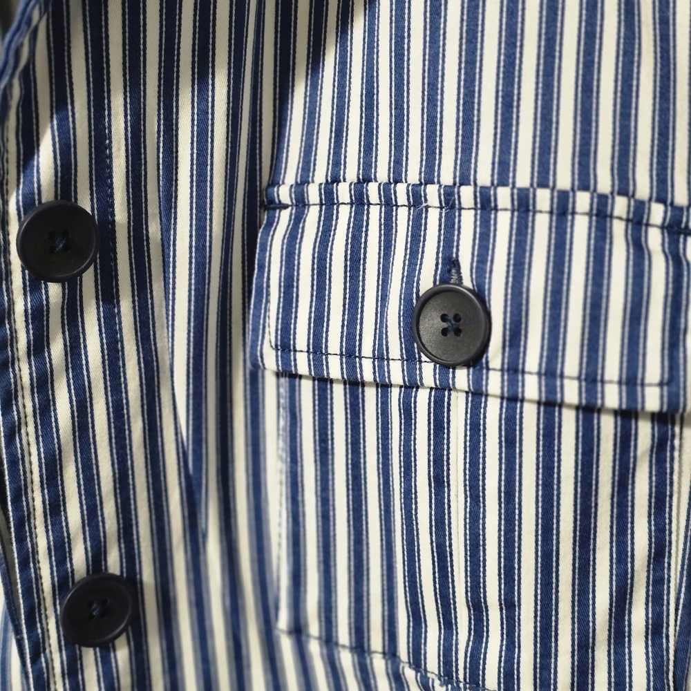 Tribal XL Striped Blue & White Button-Up Jacket, Cuffed Sleeve, Two Front Pocket - Picture 6 of 11